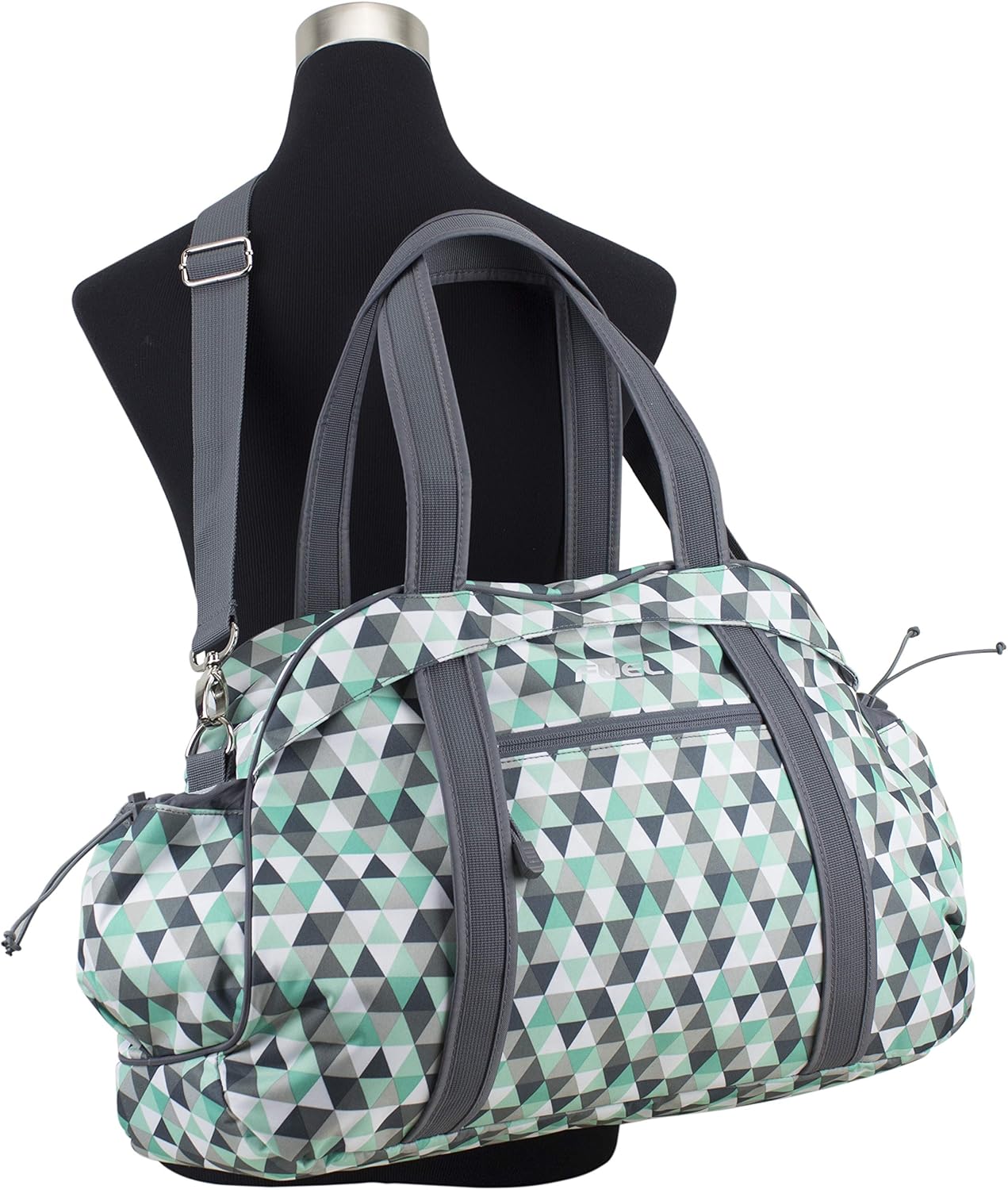 Fuel Sport Carryall Duffel For Gym, Travel or Weekend get-away, Mint Diamond Crystal Print/Gray Trim