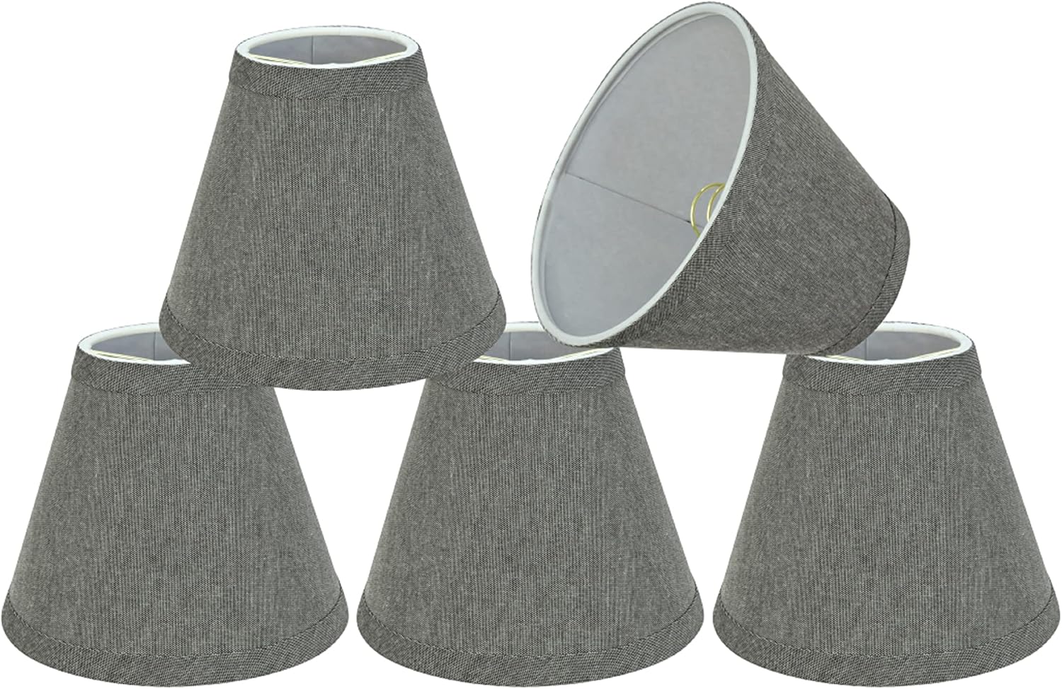 Aspen Creative 32122-5A Small Hardback Empire Shape Chandelier Clip-On Lamp Shade Set (5 Pack), Transitional Design in Grey, 6" bottom width (3" x 6" x 5")