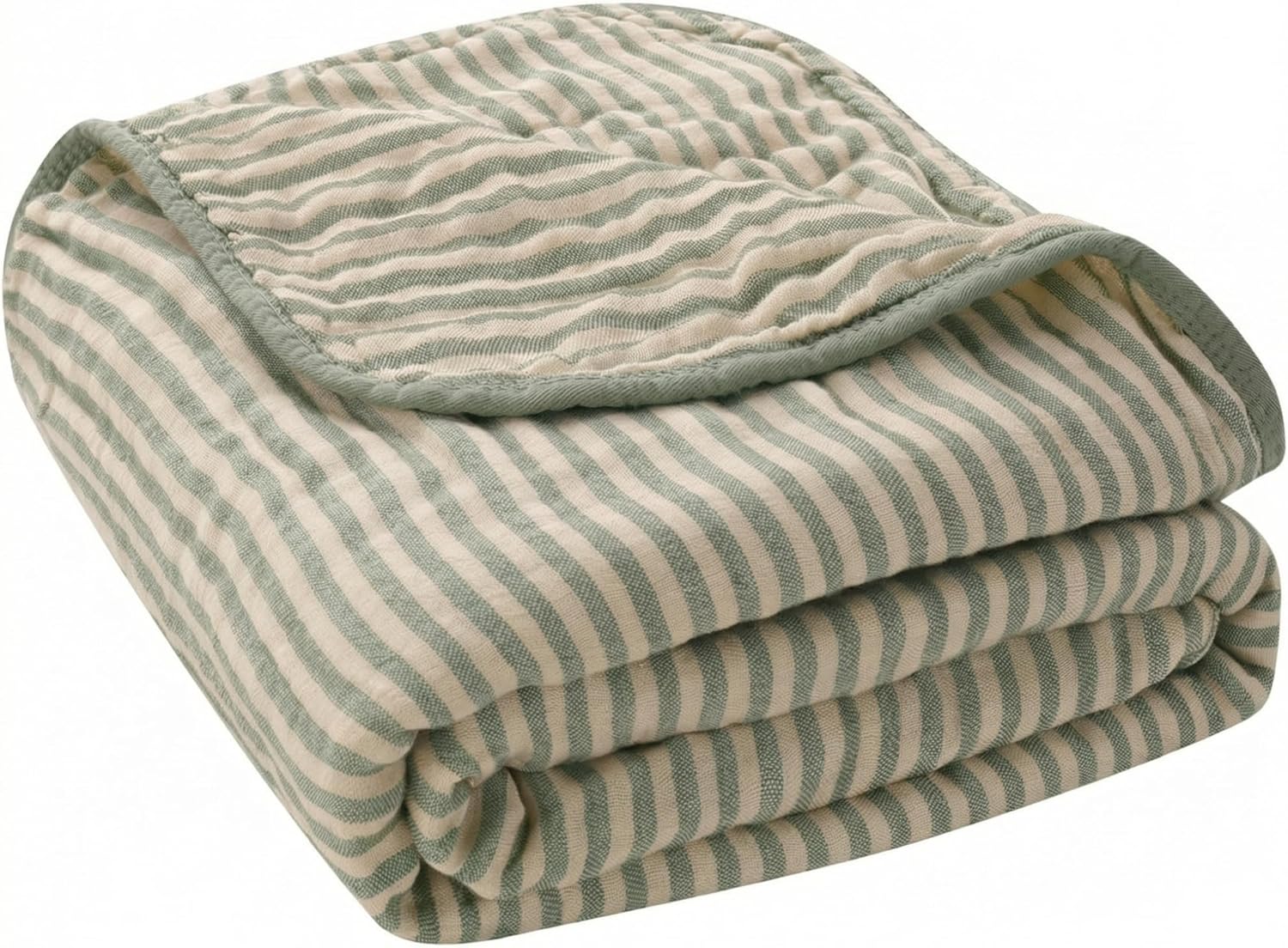 Ultra Soft Muslin Baby Blanket - Made with Organic Cotton, Gender Neutral Sage Green Striped Jacquard, Swaddle & Crib Quilt, 43x43 Inches (Sage Green Stripes)
