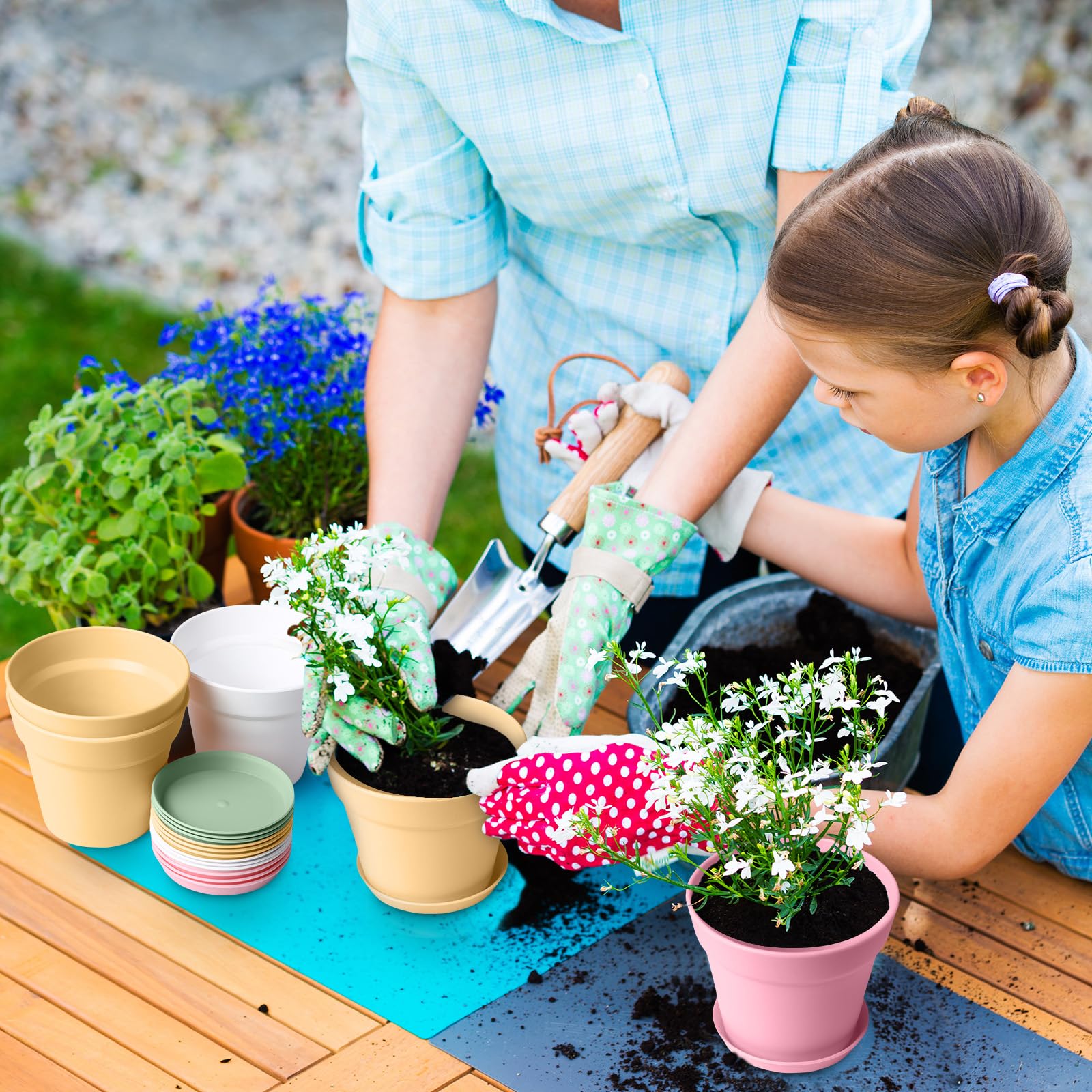 Mumufy 54 vasi per piante da 10,2 cm, in plastica, con foro di drenaggio e sottovaso, piccoli vasi per piante, fioriere per piante, fioriere, giardinaggio, contenitori per piante grasse, cactus, erbe