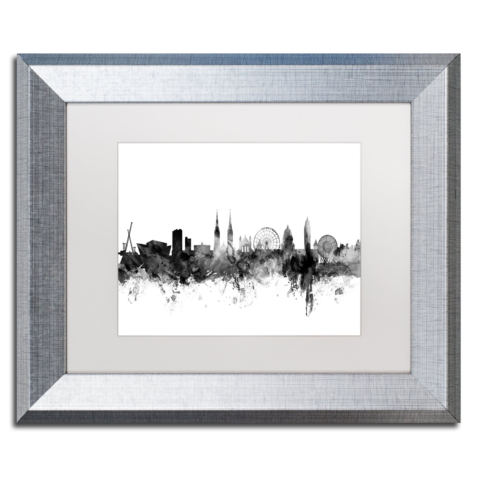Belfast N. Ireland Skyline B&W by Michael Tompsett, White Matte, Silver Frame 11x14-Inch