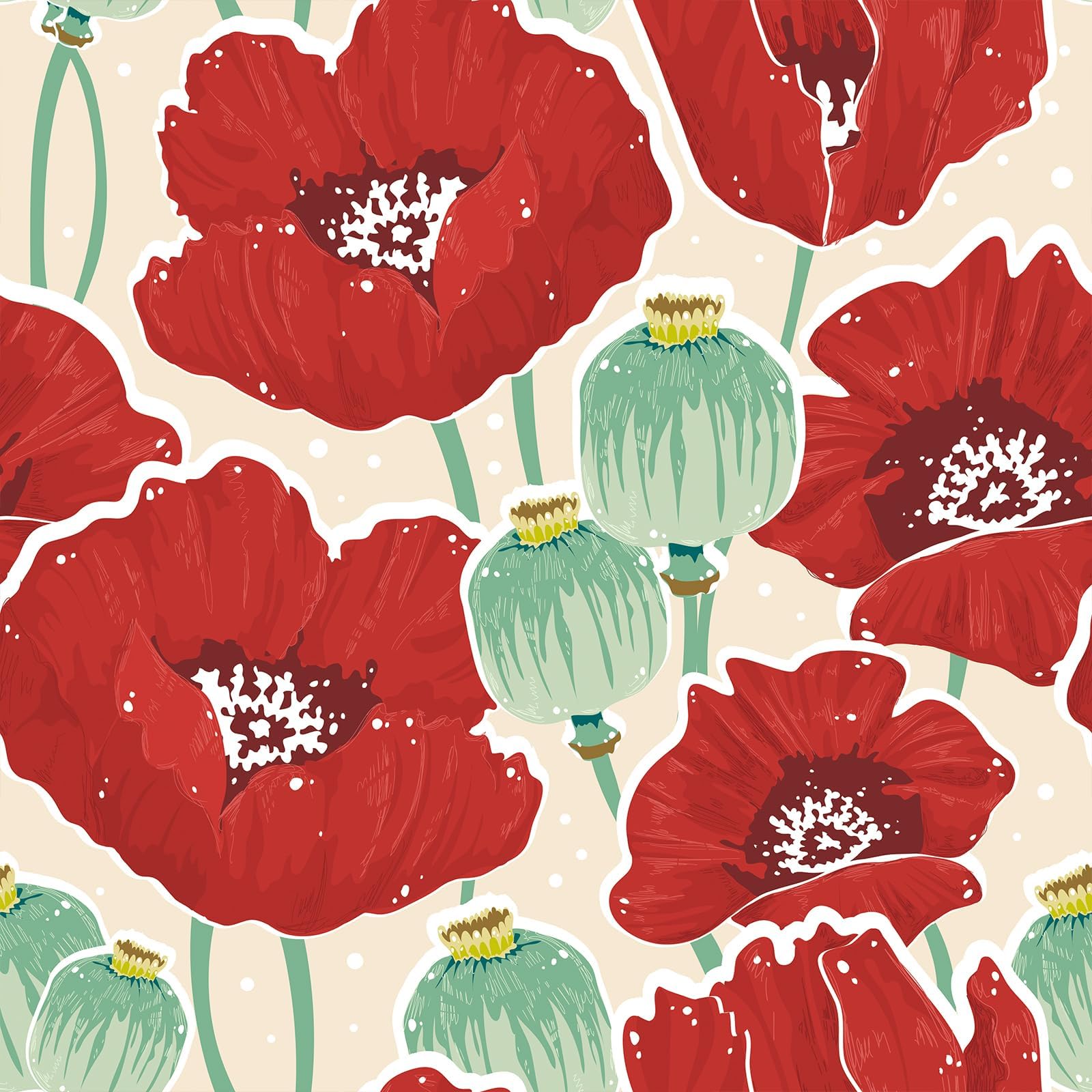 Stickyart Carta da Parati Fiori Rossi Impermeabile 44.5cmX200cm Adesivi Murali Papaveri Rossi Decorazioni Parete Soggiorno Carta Adesiva per Mobili Armadio Retro Pellicola Adesiva per Mobili Floreale