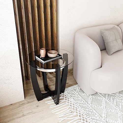 Miniatura 8 de KFZ1331 - Mesa de café ovalada de vidrio macizo, mesa de té de madera maciza de 43.3 pulgadas con mesa de vidrio templado, mesa de cóctel moderna de