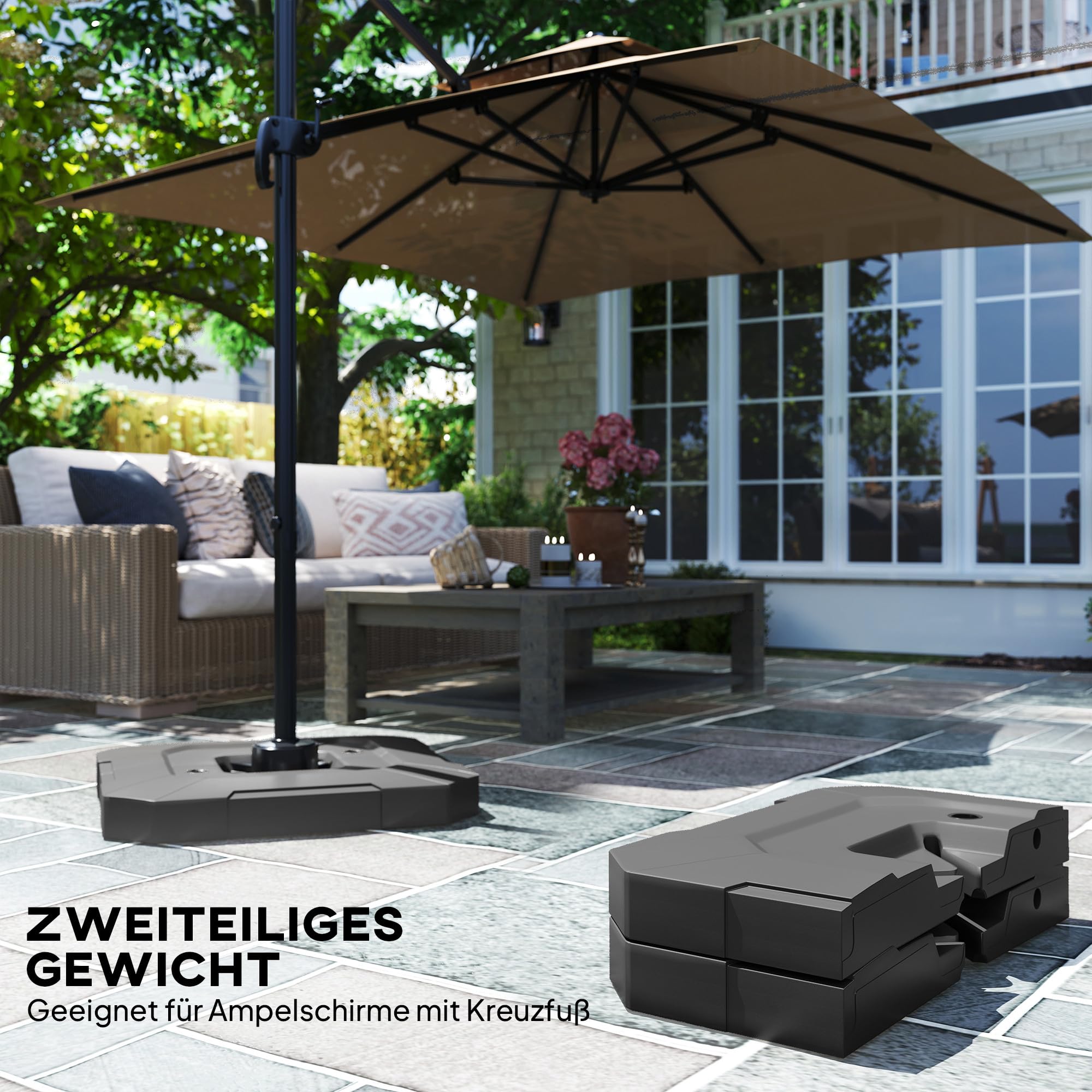 Outsunny Sonnenschirmständer 2-Teilig HDPE Wasserdicht für Ampelschirm