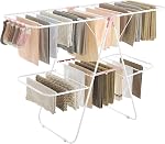 SONGMICS Clothes Drying Rack, Foldable 2-Level Laundry Drying Rack, Free-Standing Laundry Airer, with Height-Adjustable Wings, 33 Drying Rails, Sock Clips, Silver and Blue ULLR53BU