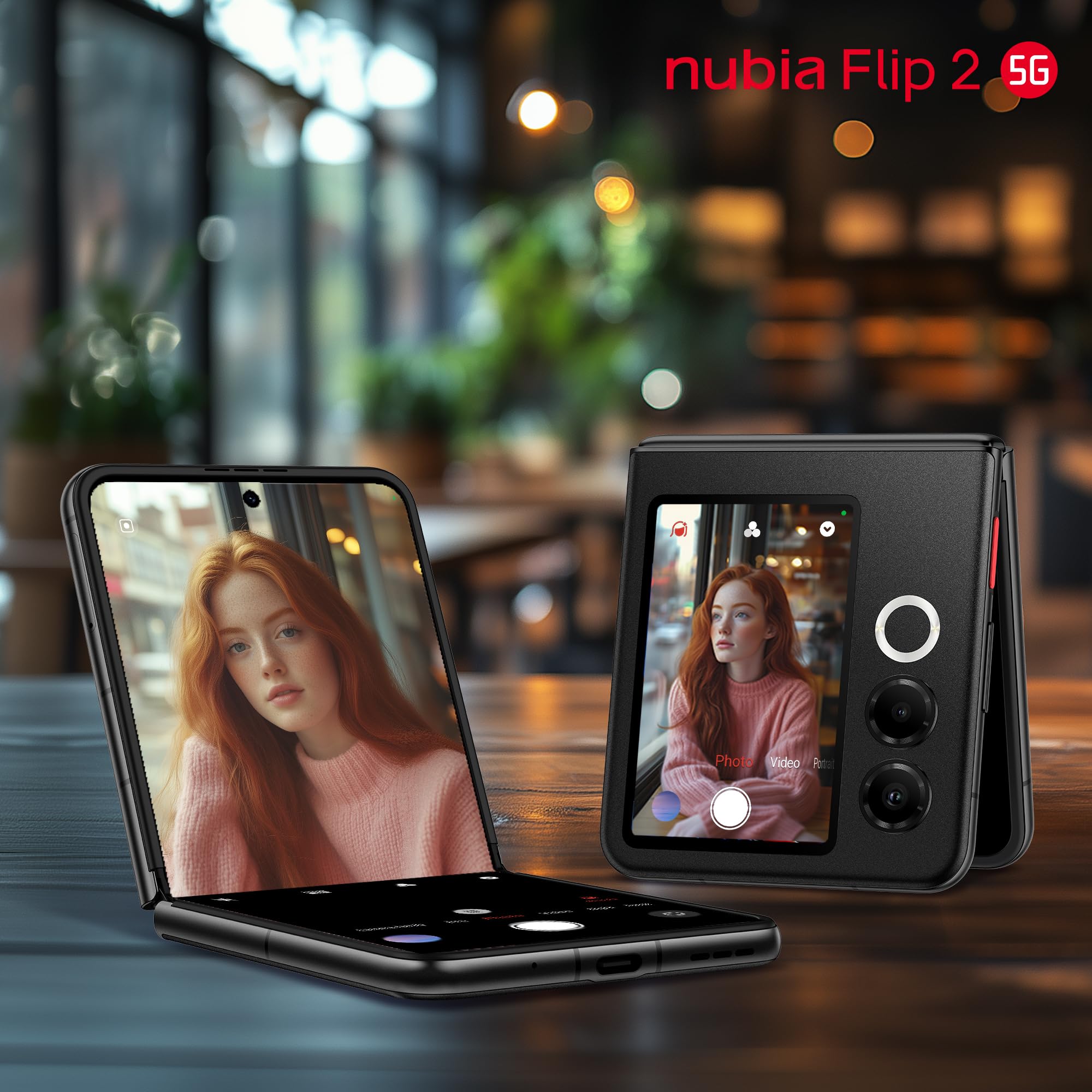 ZTE Nubia Flip 2 5G, Smartphone Plegable con IA, 8GB+256 GB, Pantalla FHD+ AMOLED 6,9" 120Hz, Cámara 50MP, Batería 4325mAh, Carga Rápida 33W, Android 14, Incluye Funda, Negro