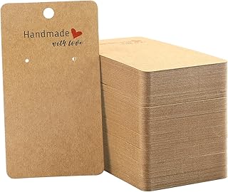 joycraft 200 Pack Kraft Earring Cards, 2"x3.5" Earring Display Holder Cards,Handmade with Love Hanging Tags,Blank Brown Earring Tags for Selling,Hanging Earring,Jewelry,DIY Crafts,Retail