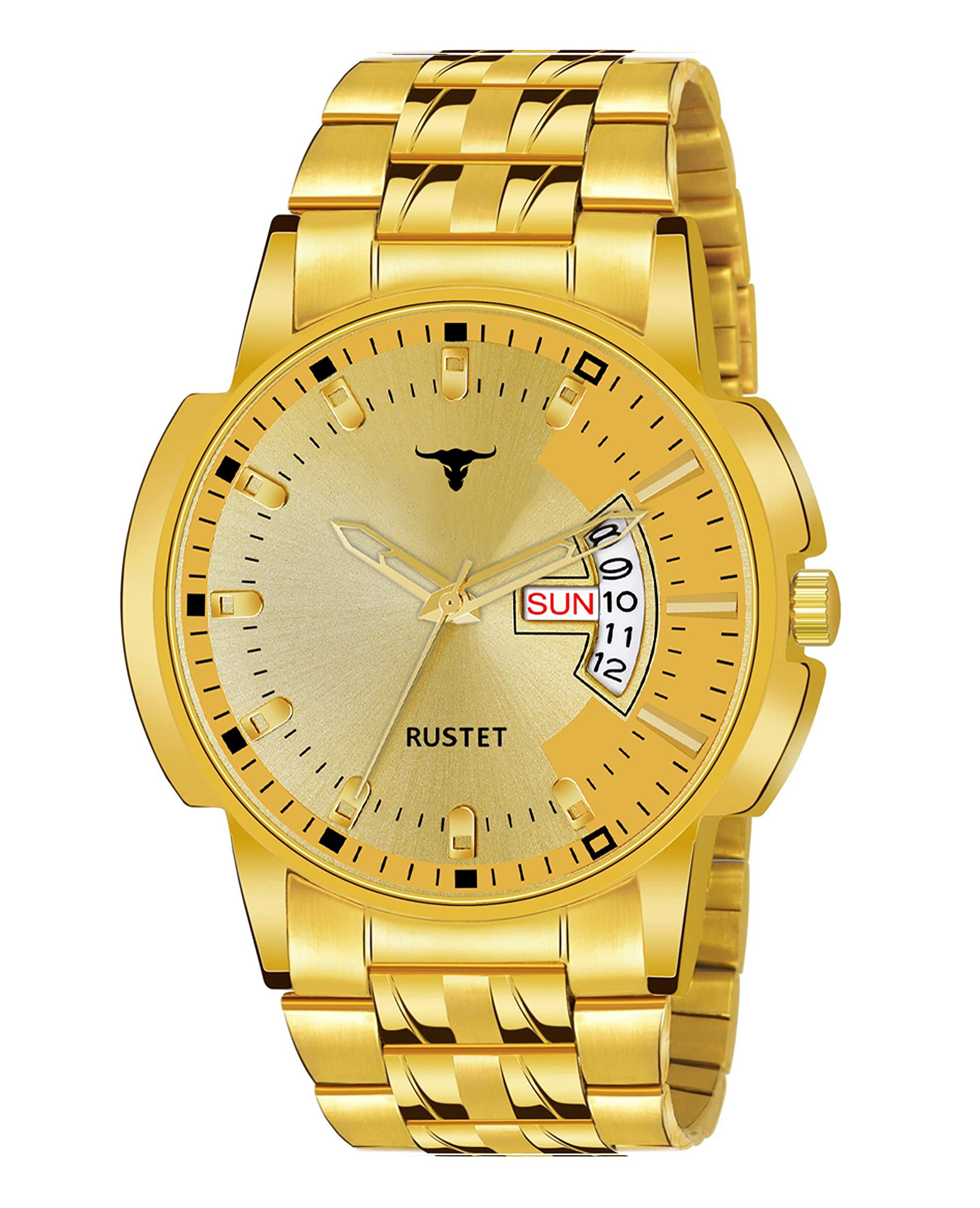 RUSTET Analogue Waterproof Mens Day And Date Stainless Steel Watch (Gold Round Dial Gold Strap,Ls4010) (Gold) (B0BZDGN41P) Amazon Price History, Amazon Price Tracker