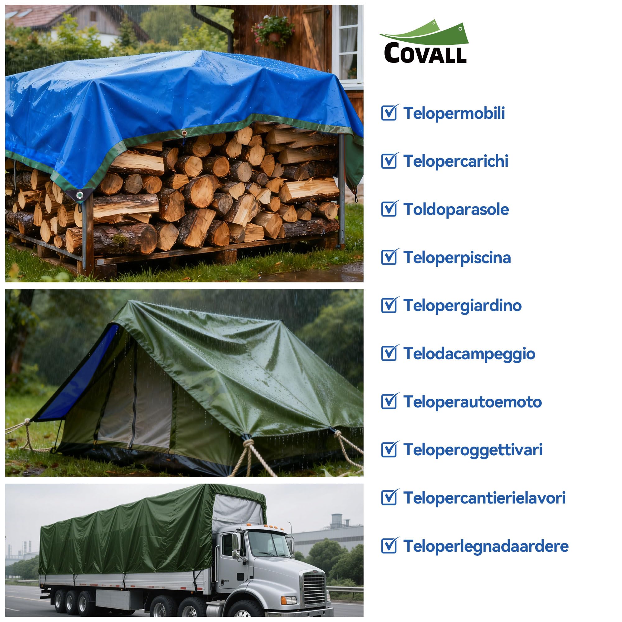 Telone blu 6x10m，75g/㎡ telo impermeabile esterno verde/blu,di plastica multifunzione anti-strappo UV con foro occhio coperchio,adatta per campeggio,giardino,legno,Copertina per furgone