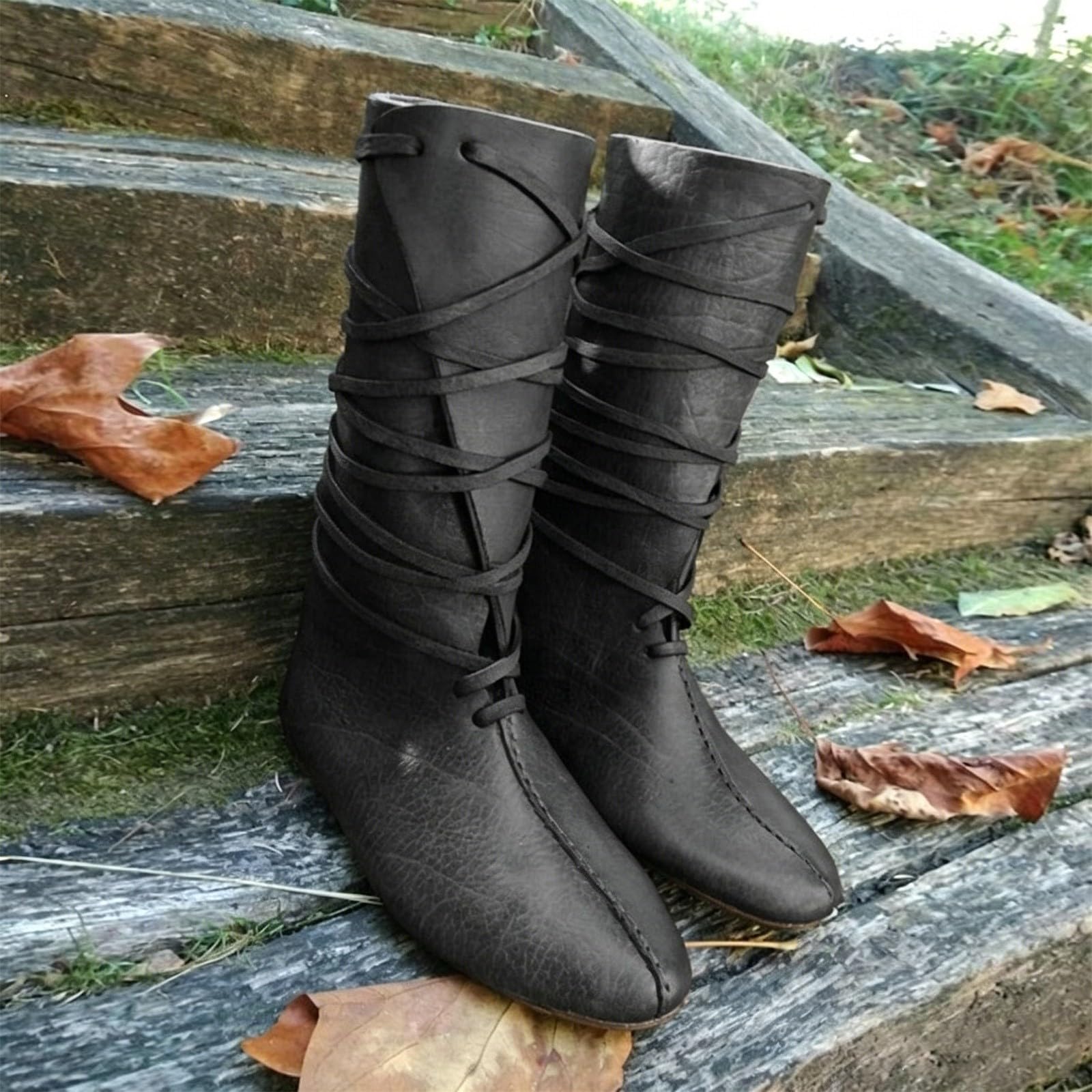 Botas atemporales de Media caña con Suela Plana para Mujer: Botines clásicos con Cordones, Punta Redonda, Correas seguras y diseño fácil de Poner, Antideslizantes y cómodas_1
