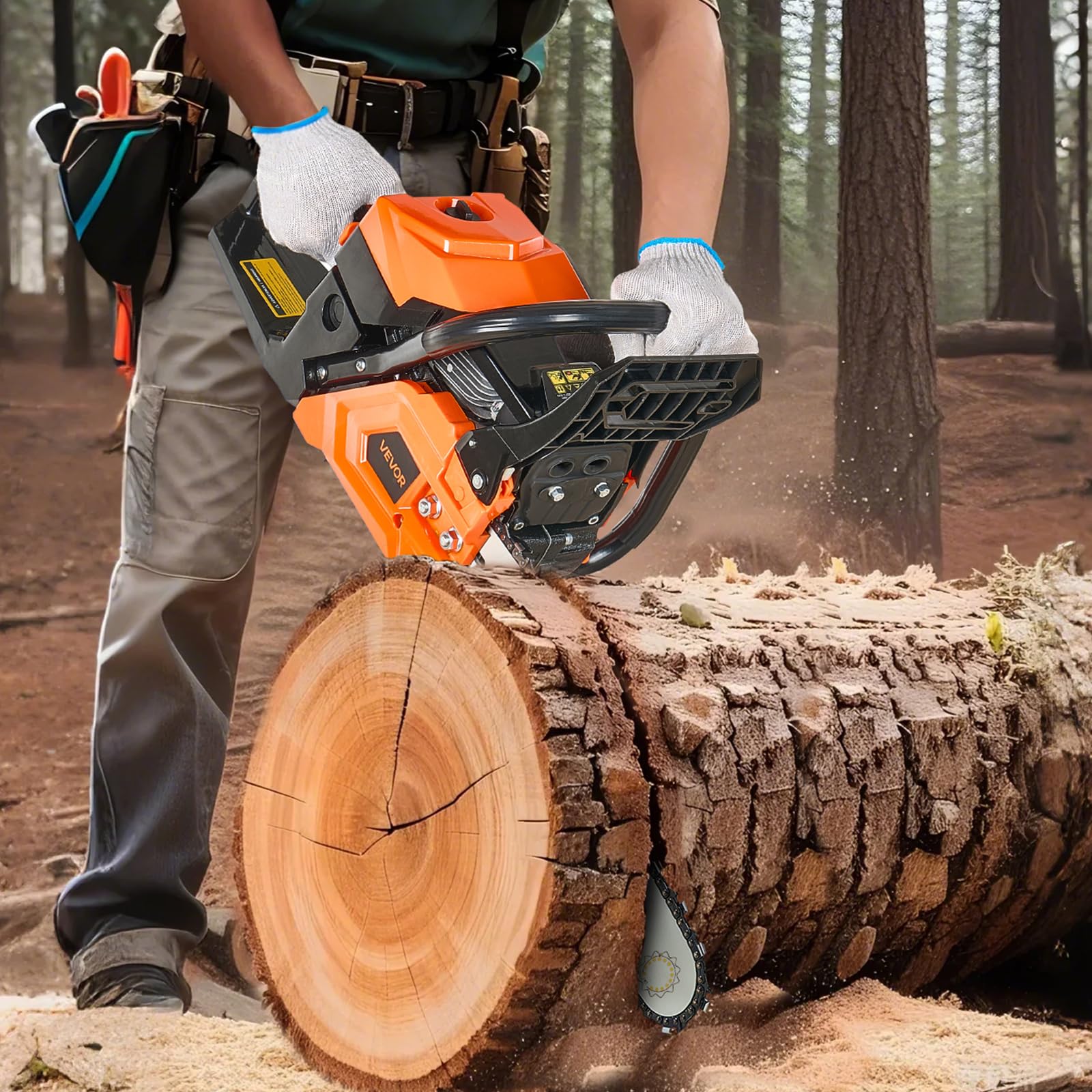 VEVOR Tronçonneuse à Essence 508 mm, Tronçonneuse Thermique 62 cc, 2,7 kW, avec Poignée Antidérapante, Double Réservoir de Carburant, pour Coupe de Bois, Élagage de Branches des Arbres, Défrichement