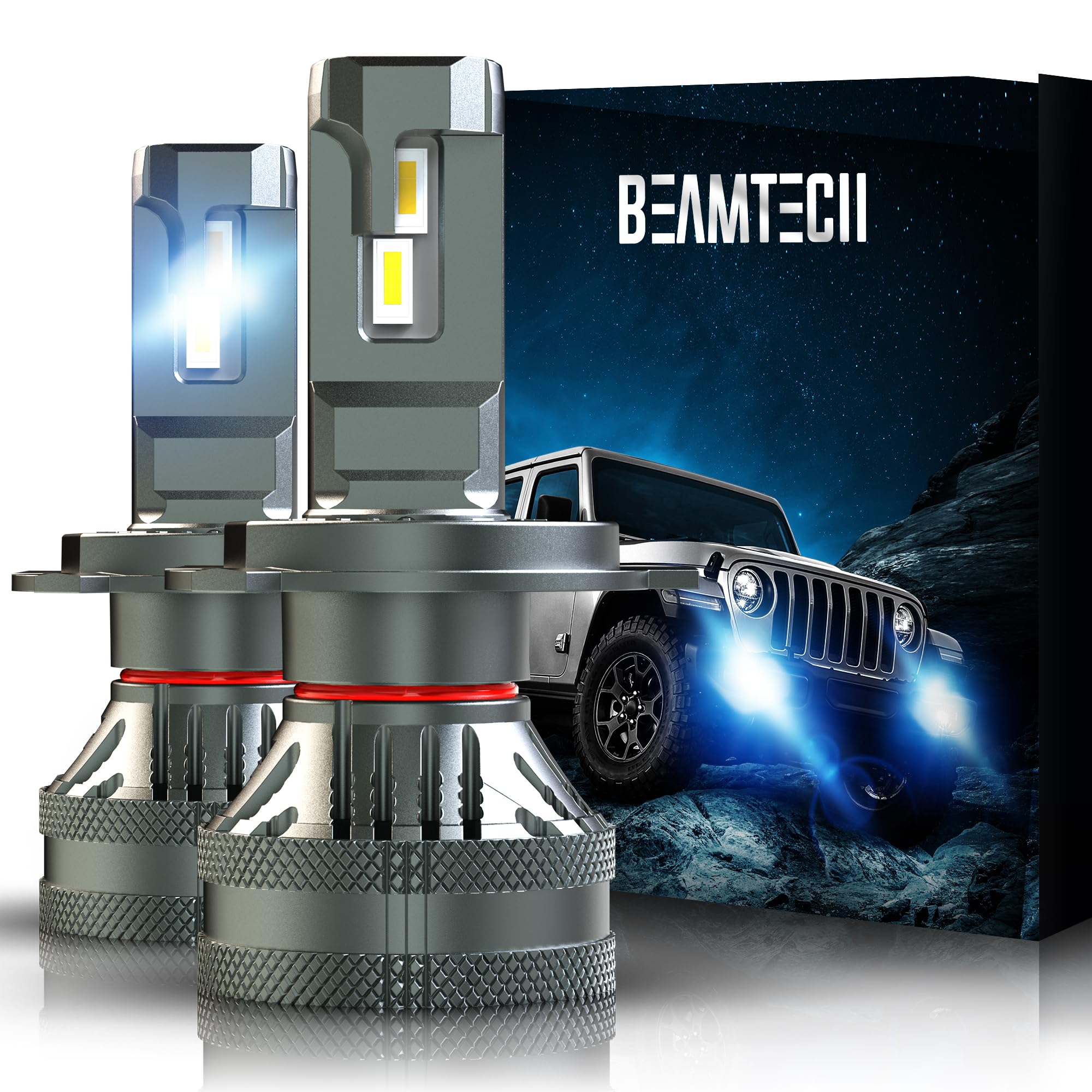 BEAMTECH H4 Bulbs, G-XP Chips Canbus Ready 600% Brighter 6500K White Light, Pack of 2