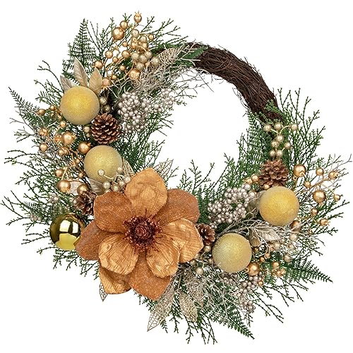24" Christmas Wreath for Front Door – Artificial Winter Half