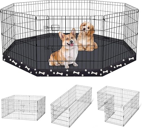 Corral para Perros, Corralito para Mascotas, Cerca para Perros Interior Plegable de Alambre Metálico, Patio de Ejercicio para Cachorros, Recinto