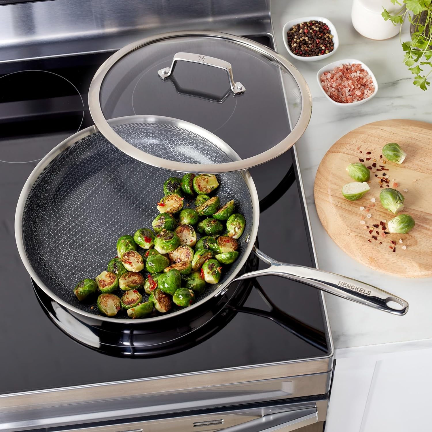 Henckels Paradigm Ceramic 12-inch Stainless Steel Dual Performance Fry Pan with Lid