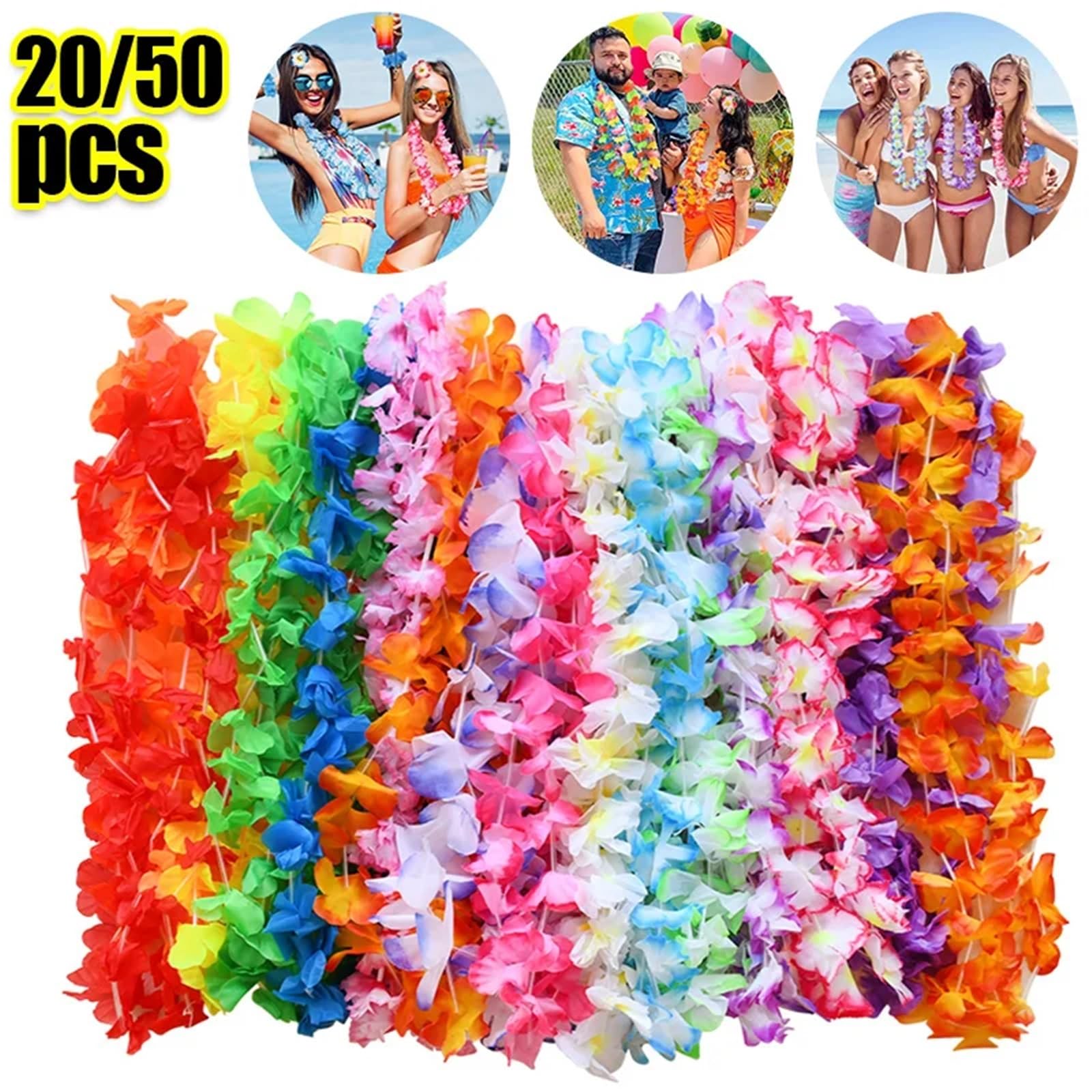 Hawajskie lei, Hawajski naszyjnik ze sztucznych kwiatów, różne kolory, 20-50 szt., upominki na przyjęcie weselne(50Pcs)