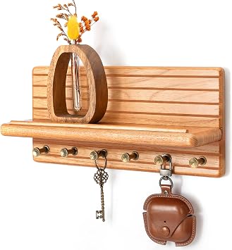 Rebee Vision Cedar Wood Key Holder Wall Mount for Room Decor, Natural