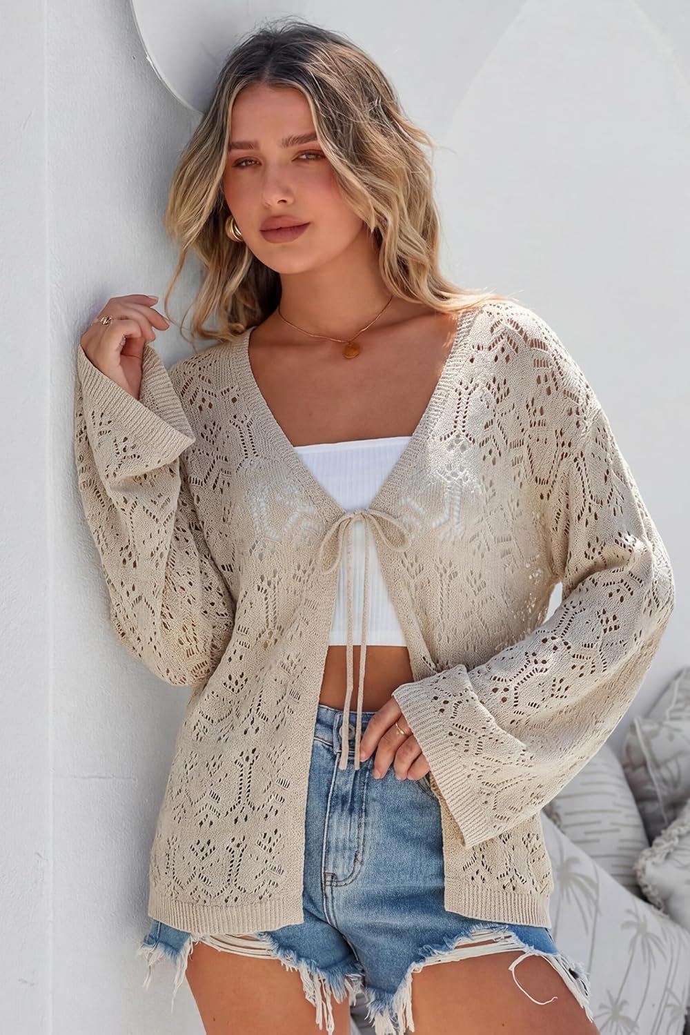 Arach&Cloz Women's Linen Blend Summer Crochet Cardigans Lightweight Boho Cover Up Lacey Kint Beach Resort Wear Trendy 2026