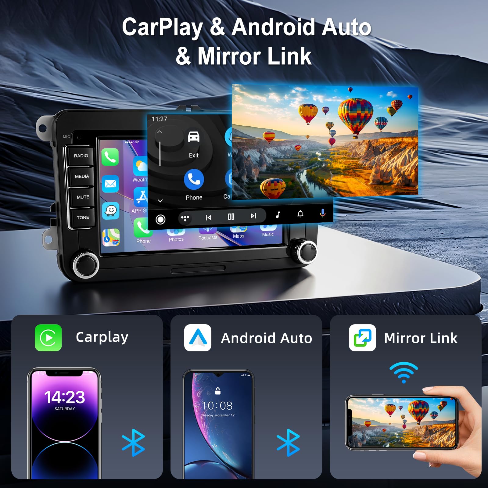 ESSGOO True 4+64G Android15 Autoradio mit Wireless Carplay und Android Auto