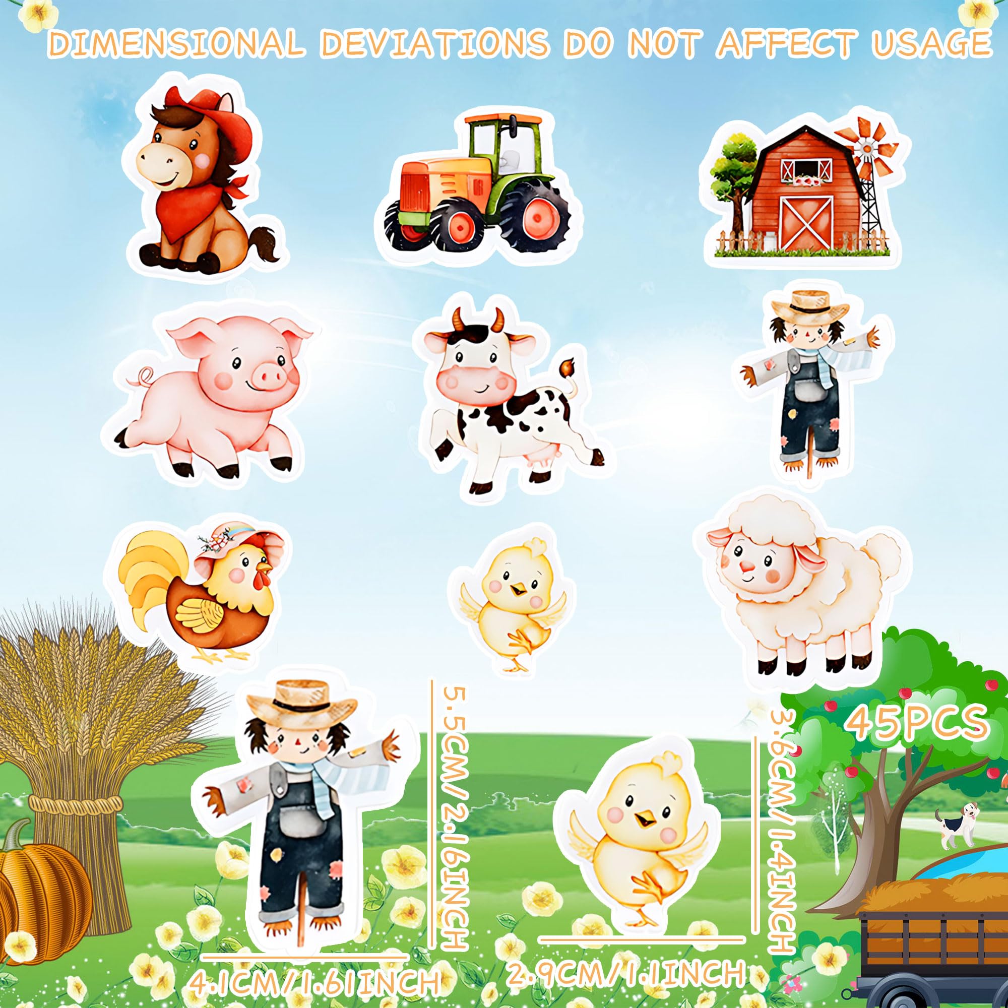 45 PCS Edible Farm Animals Barnyard Cupcake Cake Decorations Muffin Desserts Decoration for Celebrating Party Events Baby Shower Party Supplies - Image 3