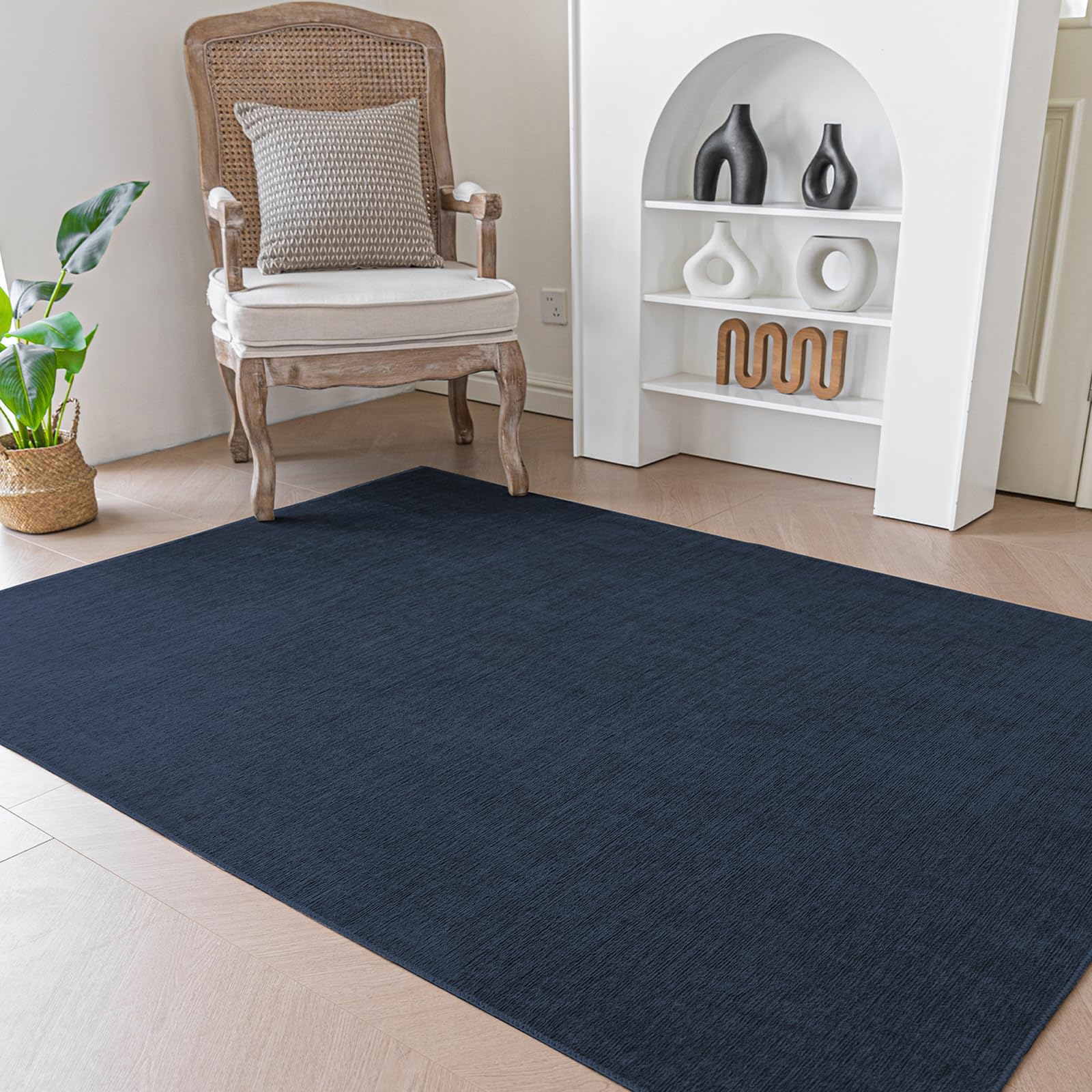 Living Room Rug, Short Pile Rugs, Non-Slip, Washable Rugs, Bedroom, Short Pile Rug Children's Room, Thin Rug for Office, Kitchen Area, Carpet (Navy Blue/60 x 90 cm)