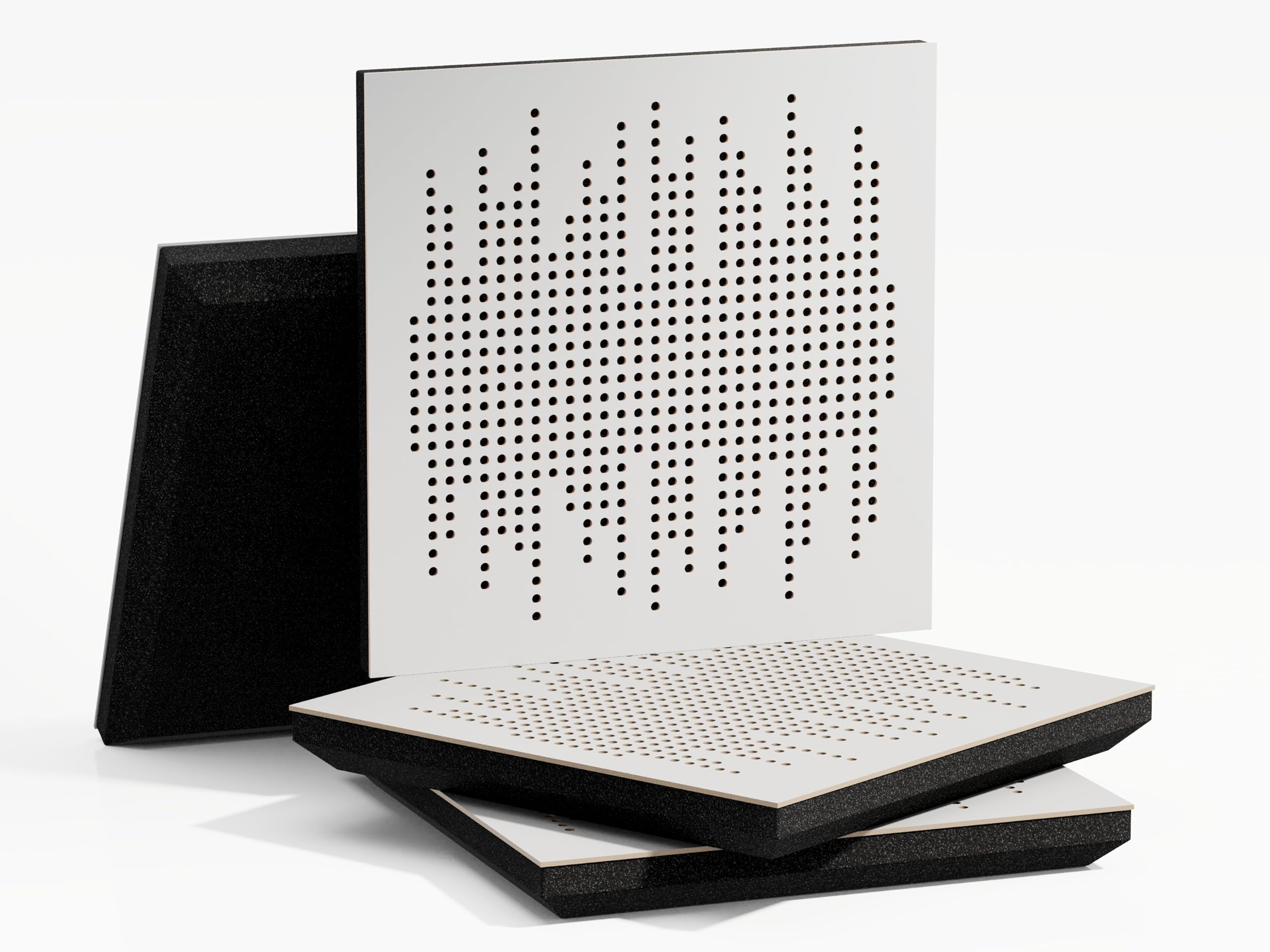 (4 Pack) Sound Absorption-Diffuse Acoustic Panel «Sound» 19.7"x19.7" | High Density Foam | Reflection - Diffusion - Soundproofing - Insulation (1.2 inches / (33 mm.), Wood laminated: White)