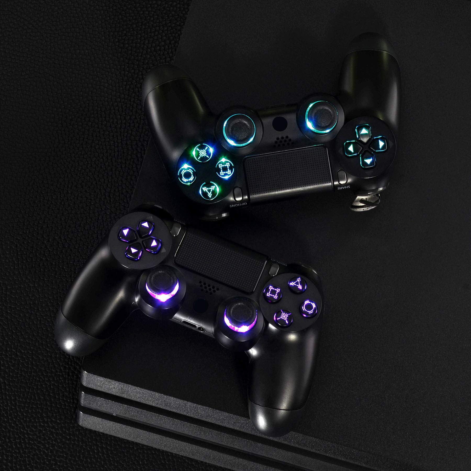 eXtremeRate Ersatz Leuchttaste Knöpfe für ps4 LED Tasten Set Buttons D-Pad Steuerkreuz Thumbsticks DTF LED Kit für ps4 Controller(Symbols Leuchttaste)