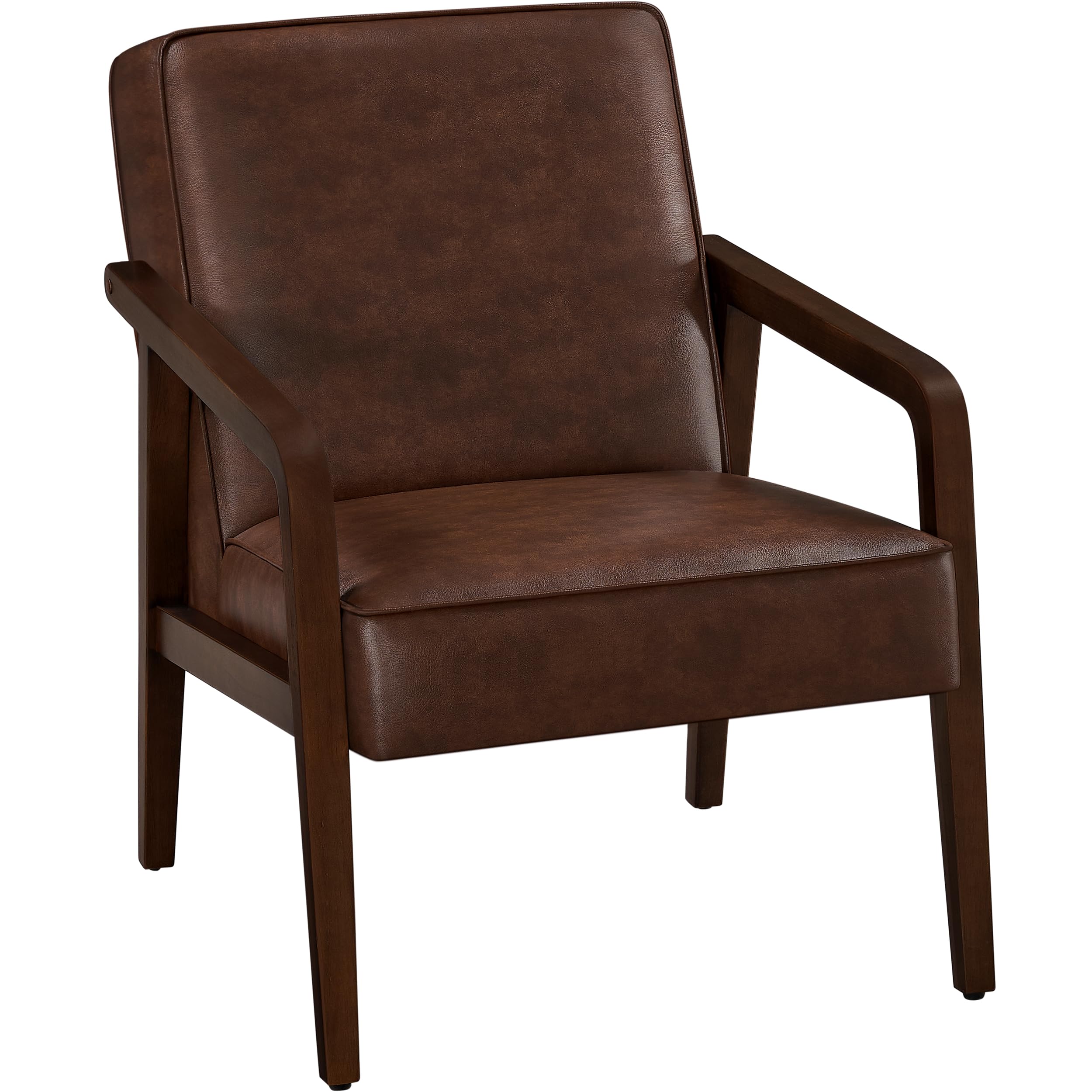 Yaheetech Sillón para Salón Piel Sintética con Pata de Madera Marrón Oscuro | Silla para Dormitorio con Reposabrazos, Sillón Relax, Capacidad de 136 kg, Fuerte Marco de Madera de Caucho