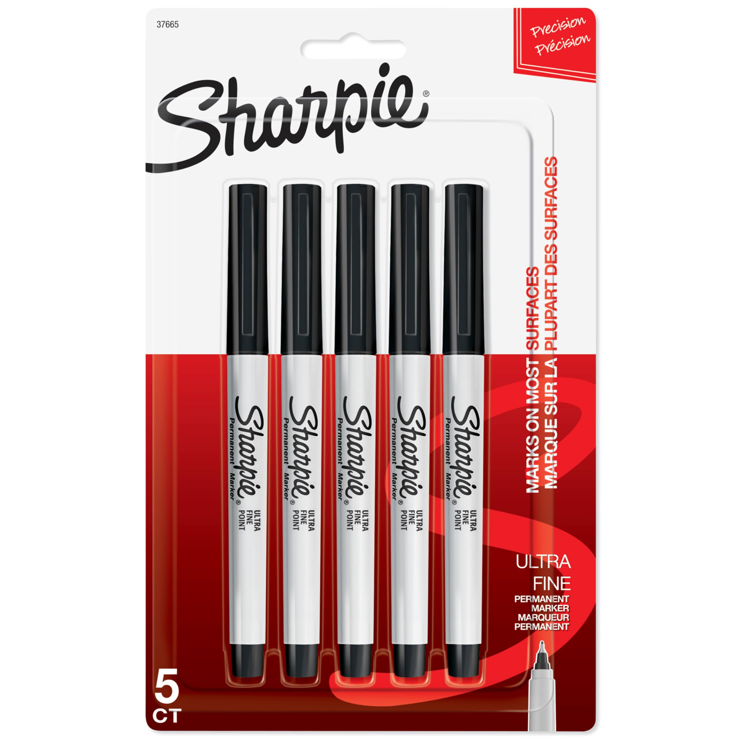 Sharpie Permanent Markers, Ultra Fine Point, Black, 5 Count - Home, School, Office Supplies