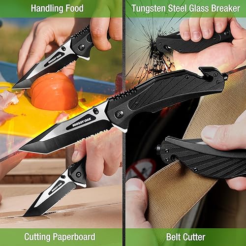 Miniatura 6 de MOSSY OAK Cuchillo de bolsillo plegable con aleación de aluminio y mango G10, cuchillo táctico de 4.75 pulgadas con rompevidrio de acero de