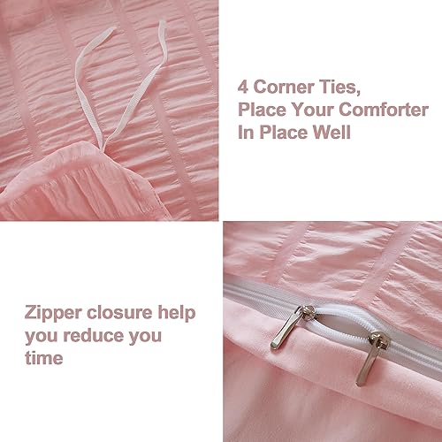Miniatura 4 de AveLom Juego de funda de edredón de sirsaca rosa pálido tamaño completo (80 x 90 pulgadas), 3 piezas (1 funda de edredón + 2 fundas de almohada),