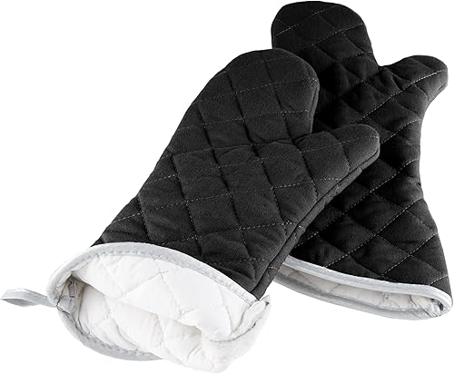 Miniatura 3 de Lavish Home - Guantes para horno, juego de 2 guantes acolchados de gran tamaño, resistentes al fuego y al calor (negro)