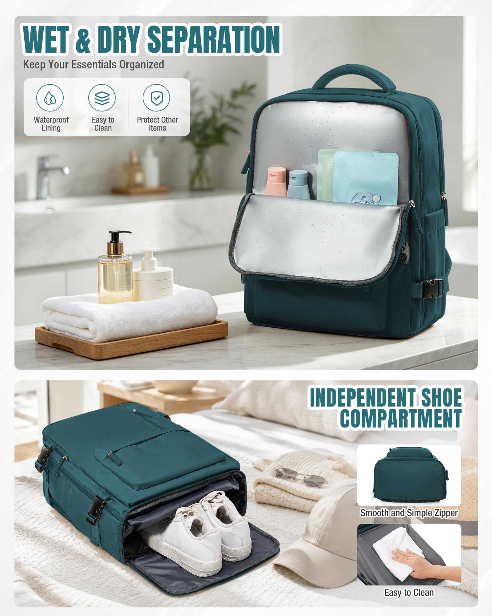 BJLFS Zaino Ryanair 40x30x20 Sottovuoto con Pompa Zaino da Viaggio Ryanair 40x20x25 Borse da Cabina per Wizzair Bagaglio a mano Easyjet 45x36x20 Sottovuoto Zaino Casual per Laptop verde
