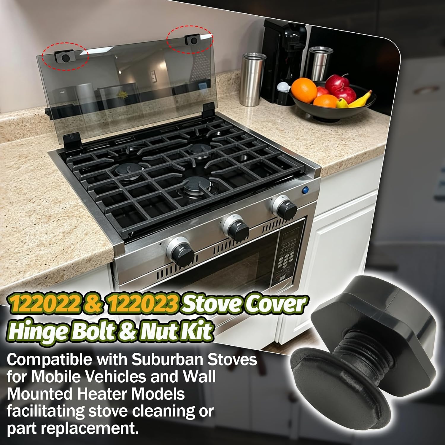 122022 & 122023 Stove Cover Hinge Bolt & Nut Kit, 5/16"- 18 Thread - 4 Pack