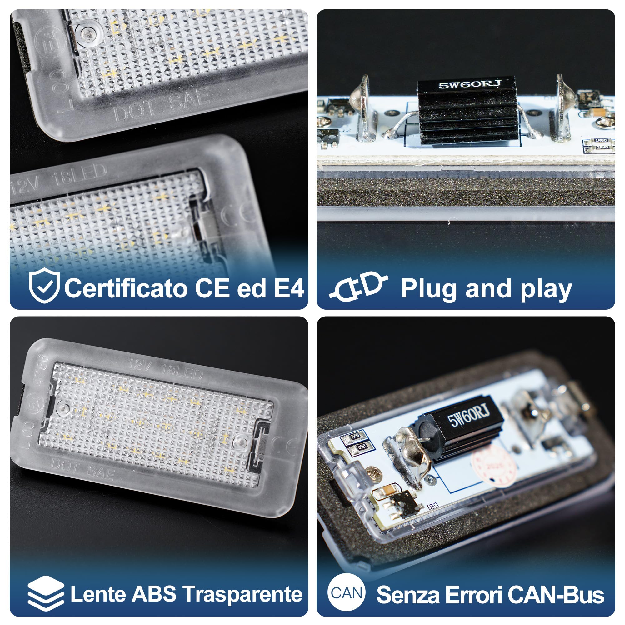 LED Luci targa per F.iat 500 2007-2019, 2008-2024 Abarth 500/595/695 Luce Targa, Fi.at 500C 595C 312 Led Targa Auto Canbus senza errori