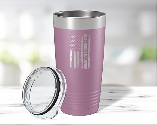 Miniatura 6 de Best Bonus Dad Ever - Vaso térmico de acero inoxidable con bandera estadounidense, vaso con aislamiento de hijastra y padrastro, 20 onzas, color