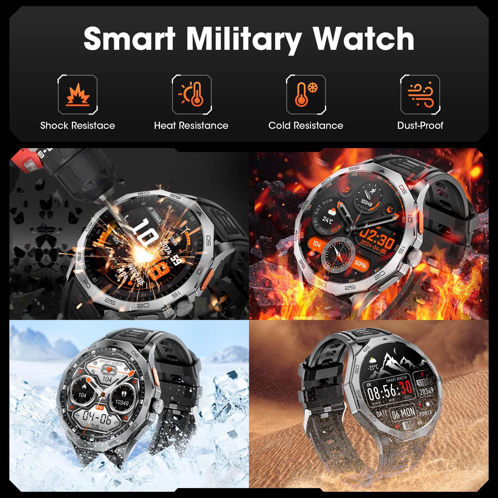 Military Smart Watch for Men 1.85" HD Ultra Screen Touch Screen 710mAh Battery Smart Watches for Android iOS （Bluetooth Call Answer/Dial Calls） Fitness Tracker with 100+ Sports