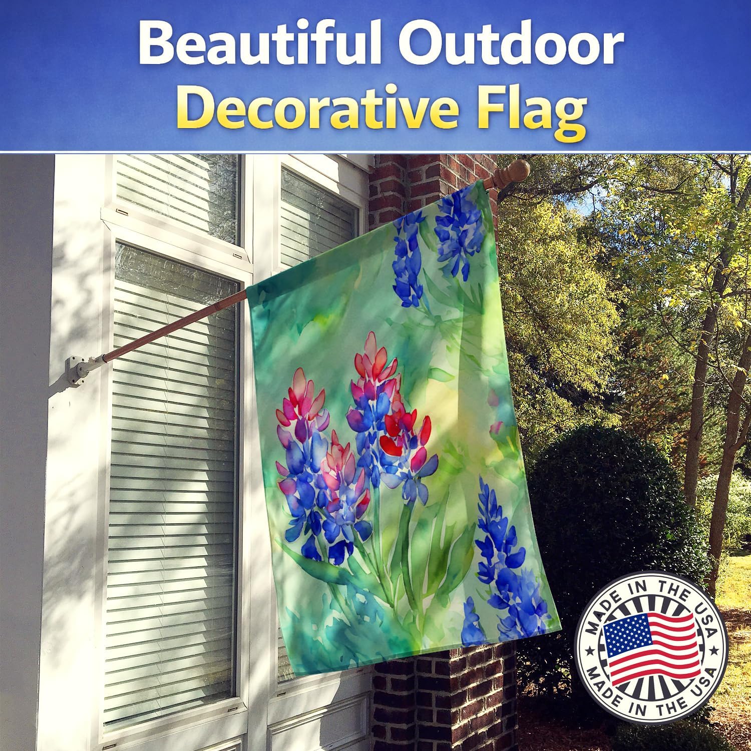 Caroline's Treasures Texas Bluebonnets in Watercolor House Flag Large Porch Sleeve Pole Decorative Outside Yard Banner Artwork Wall Hanging, Polyester, House Size, Multicolor