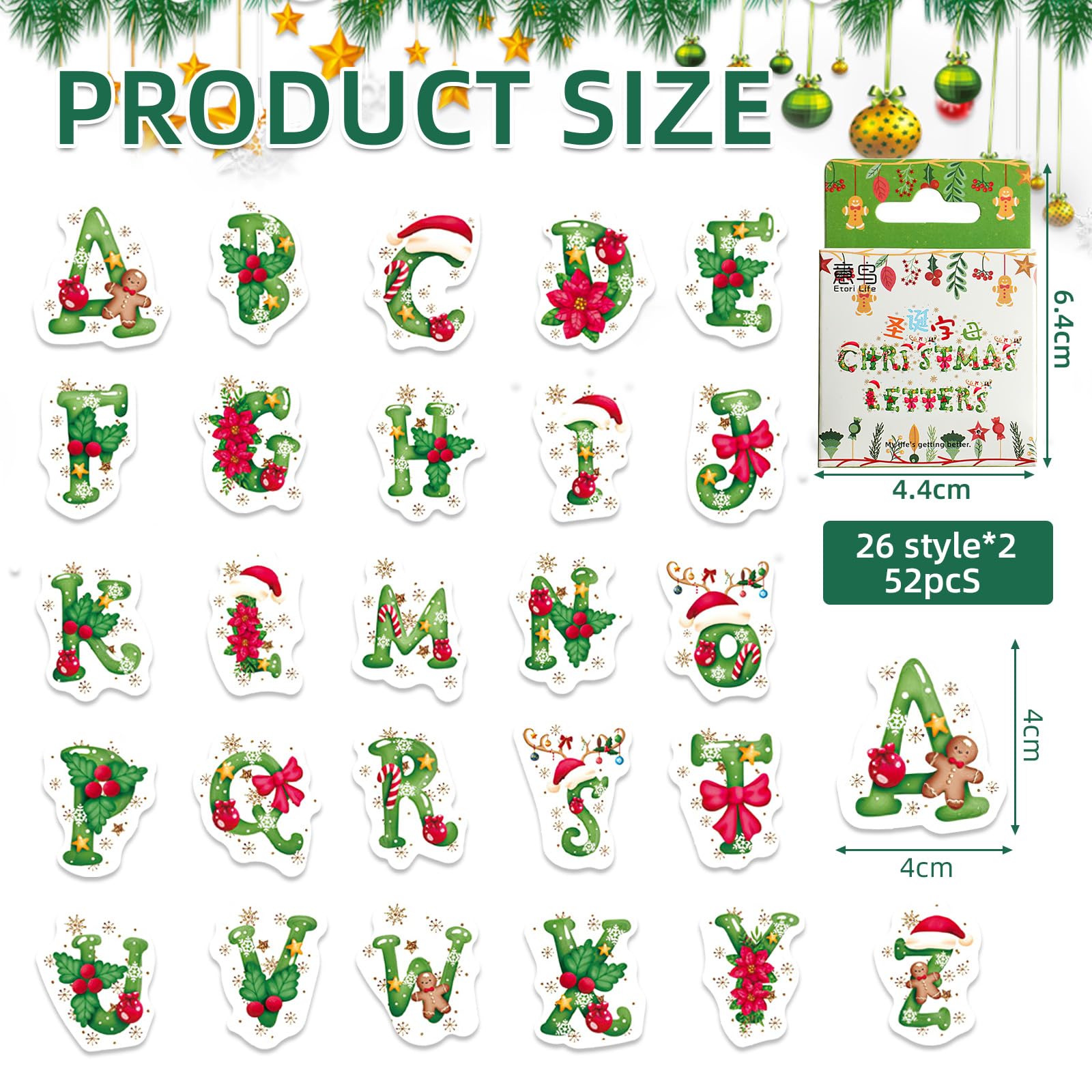 52PCS Christmas Letter Stickers, Mini Size Scrapbook Stickers, DIY Decoration Set for Travel Case Laptop, Planners, Calendars - Image 2