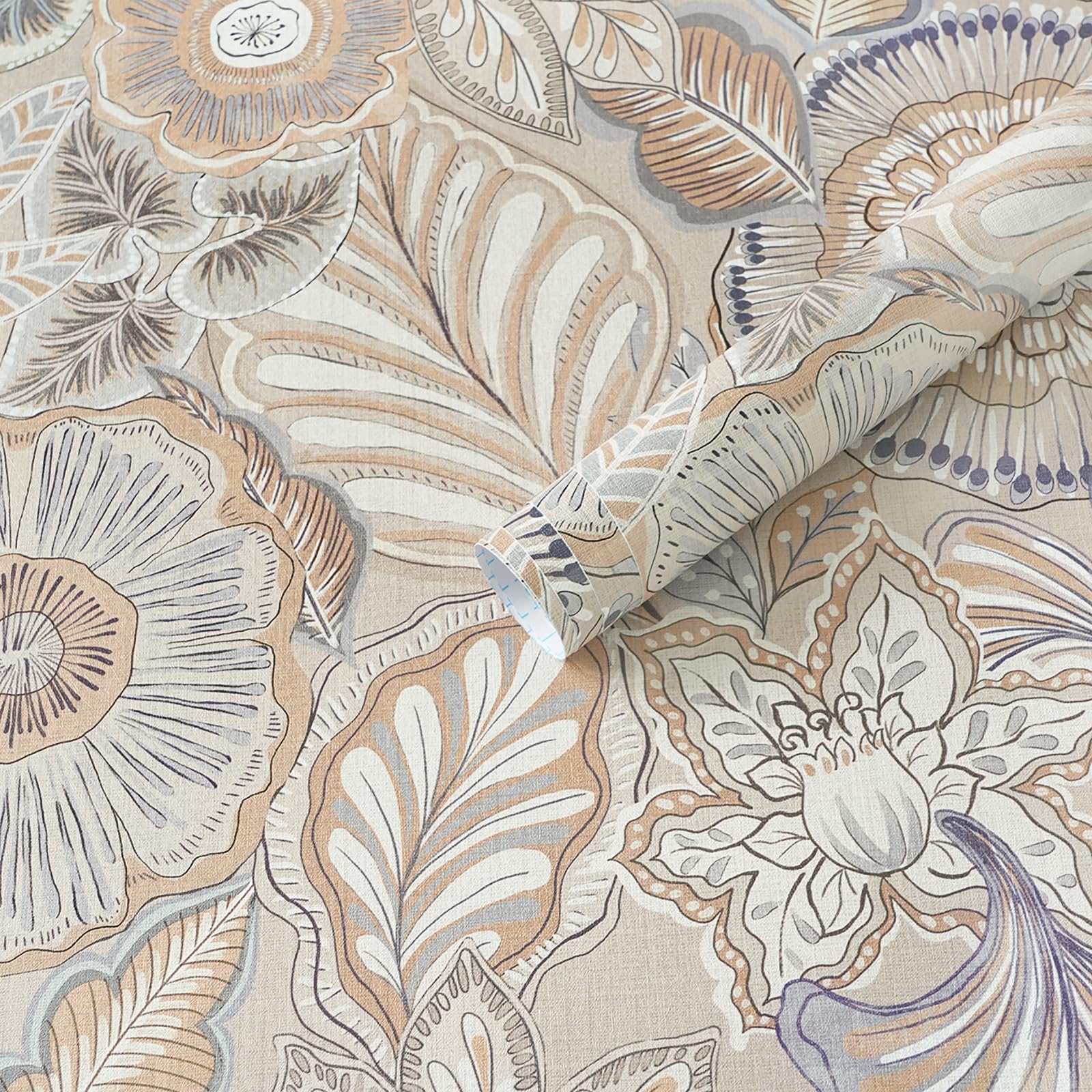Timeet Peel and Stick Wallpaper 44x300cm Beige Boho Floral Sticky Back Contact Paper Waterproof Vinyl Self Adhesive Wallpaper Removable Wall Decor for Bedroom Living Room Kitchen Cabinets Furniture