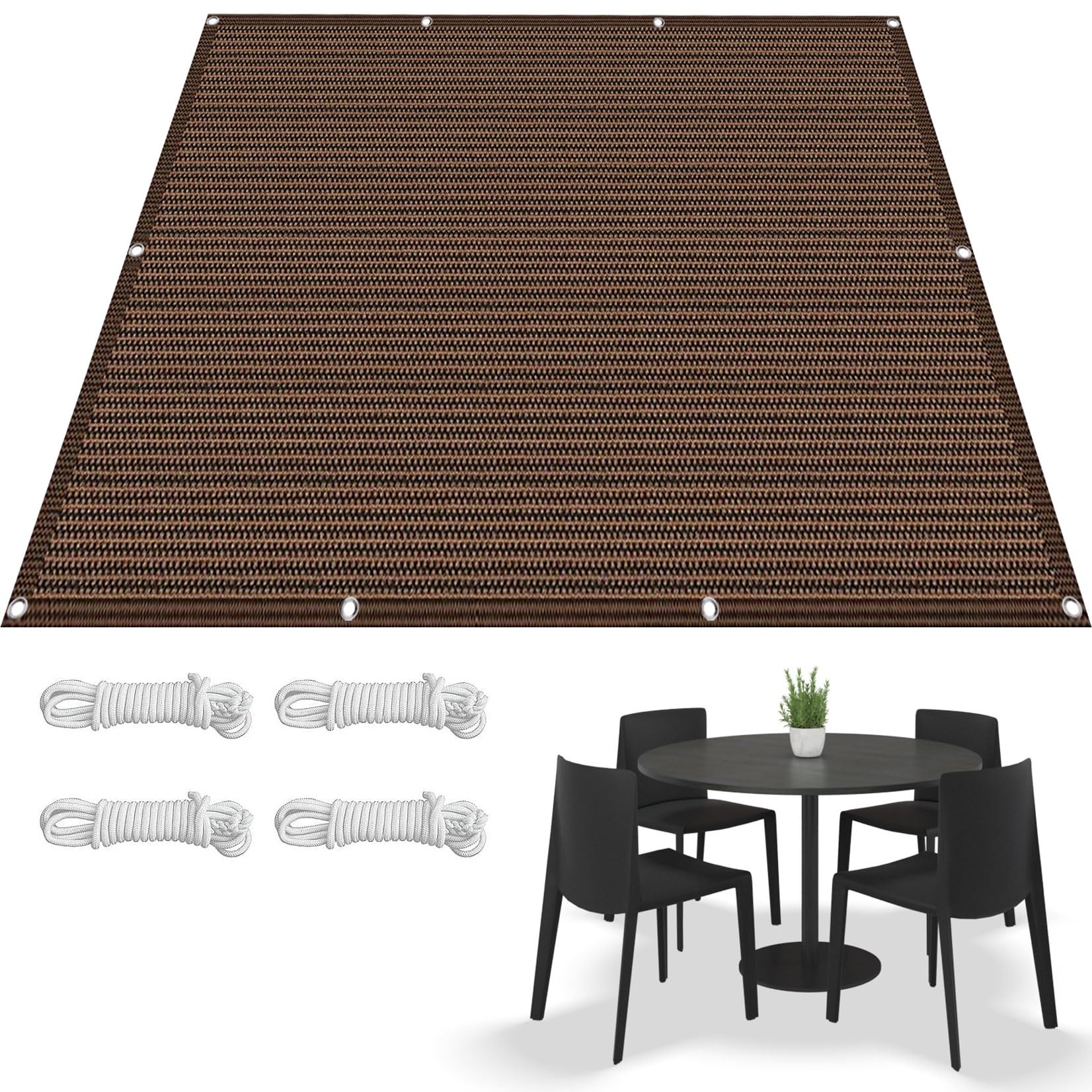 Toldo vela rectangular de patio con ojales y cuerdas exteriores