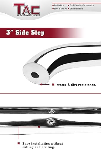 Miniatura 6 de TAC - Estribos laterales para Toyota Tundra 2007-2021, camioneta de doble cabina de 3 pulgadas, barras laterales de acero inoxidable, barras Nerf,
