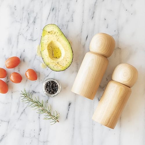 MONDAY MOOSE Juego de 2 molinillos de especias y molinillo de madera maciza recargable manual de fresno sólido con núcleo de acero de rotor de