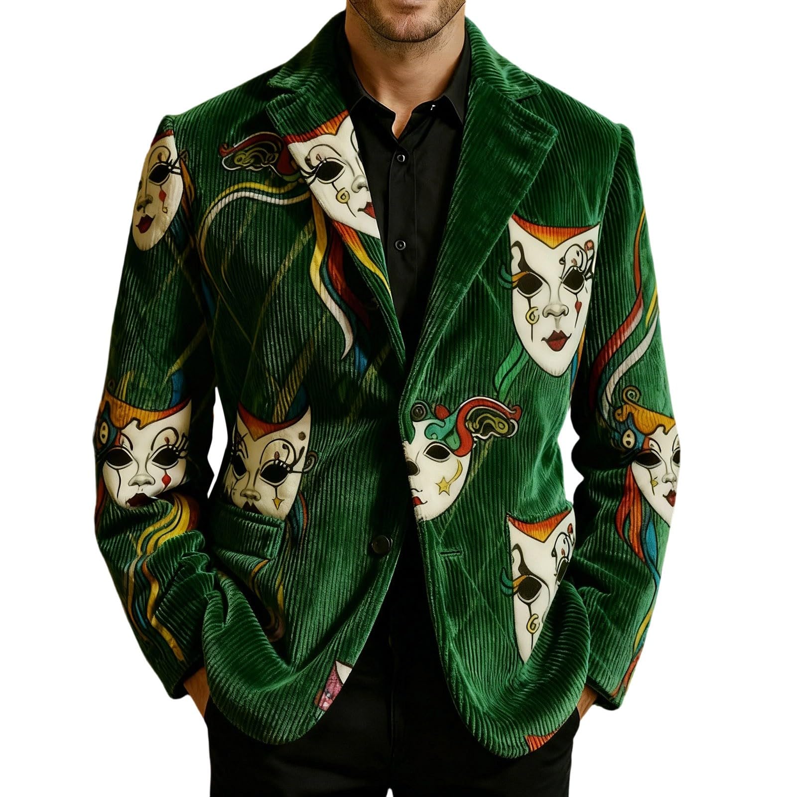 Elegante chaqueta de pana festiva de esmoquin para hombre, con estampado alegre y estilo casual, para discoteca