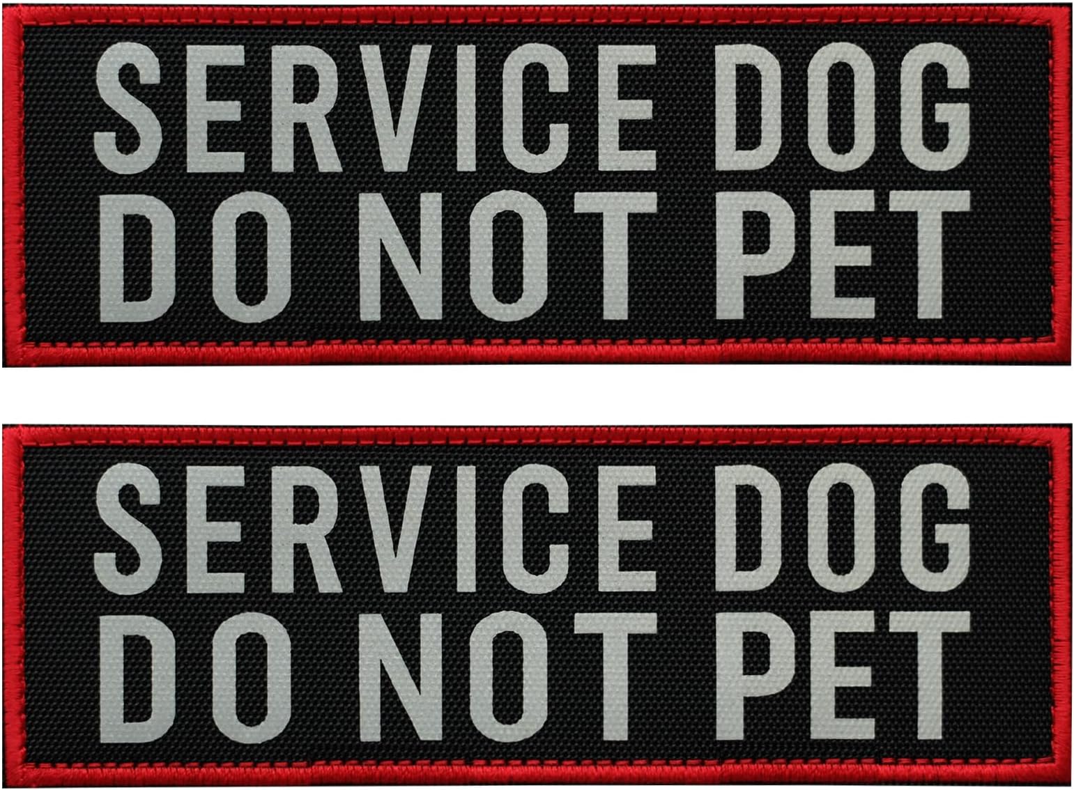 2 Pcs Reflective Service Dog Do Not Pet Patch Set with Hook and Loop Fastener, Embroidered Border with Printed Letters Patch for Dog Vest Harness Collar (6 x 2 inches)