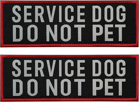 2 Pcs Reflective Service Dog Do Not Pet Patch Set with Hook and Loop Fastener, Embroidered Border with Printed Letters Patch for Dog Vest Harness Collar 6 x 2 inches