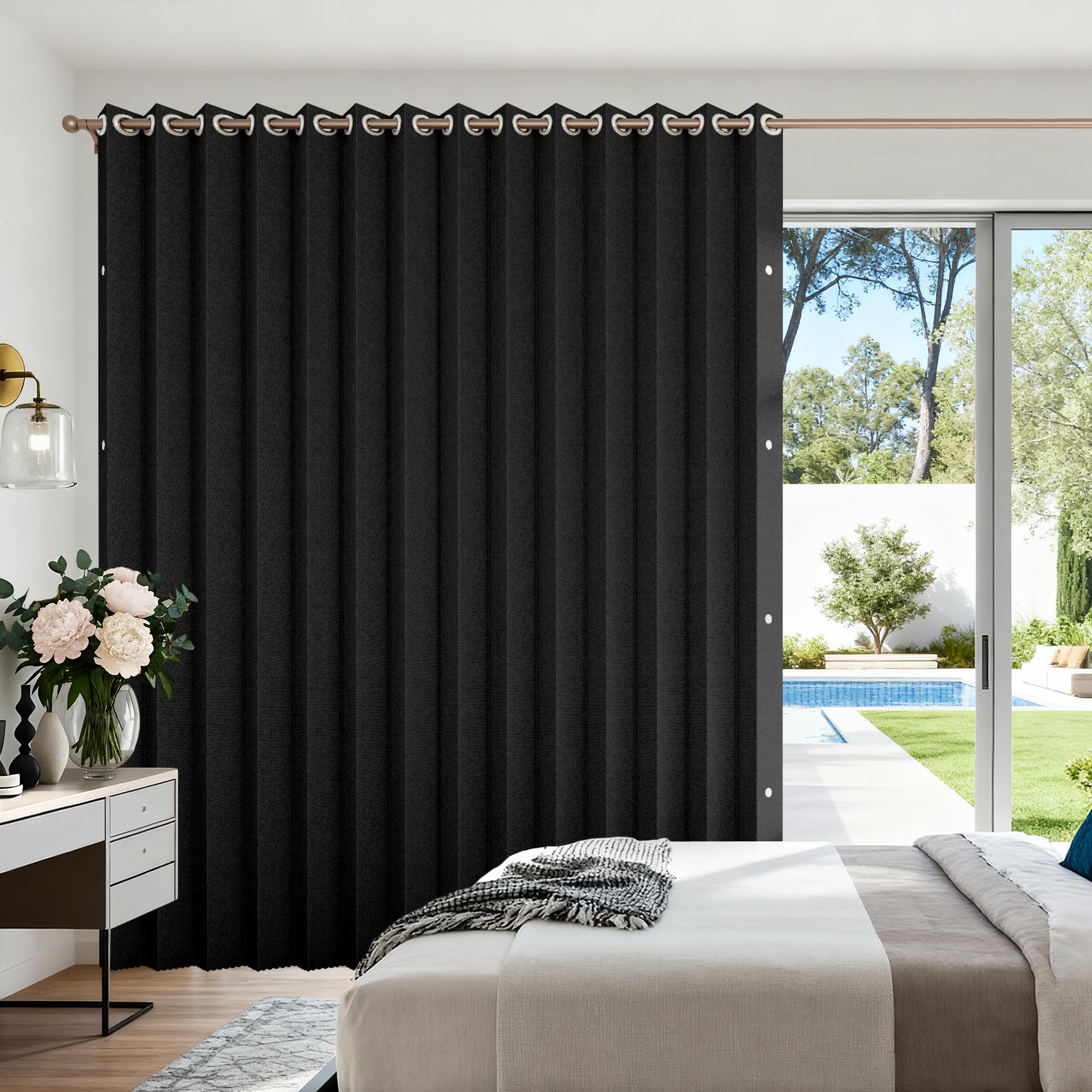 Photo 1 of HMYI Vertical Privacy Shades, Memory Trained Pinch Pleated Vertical Drape Suit for 78 Width Open Cover, 1 Panel, W100 x L84, Black