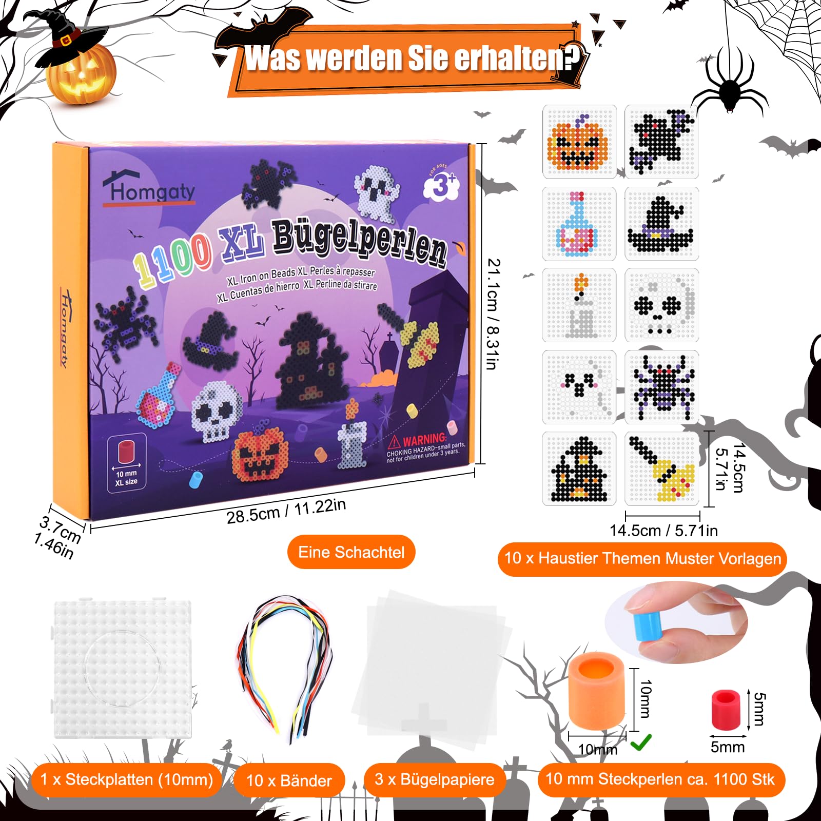 Homgaty Fuse Beads Kit - Halloween Fuse Beads Boards Set including 10 Templates (Pumpkin, Witch Hat, Ghost) - Image 2