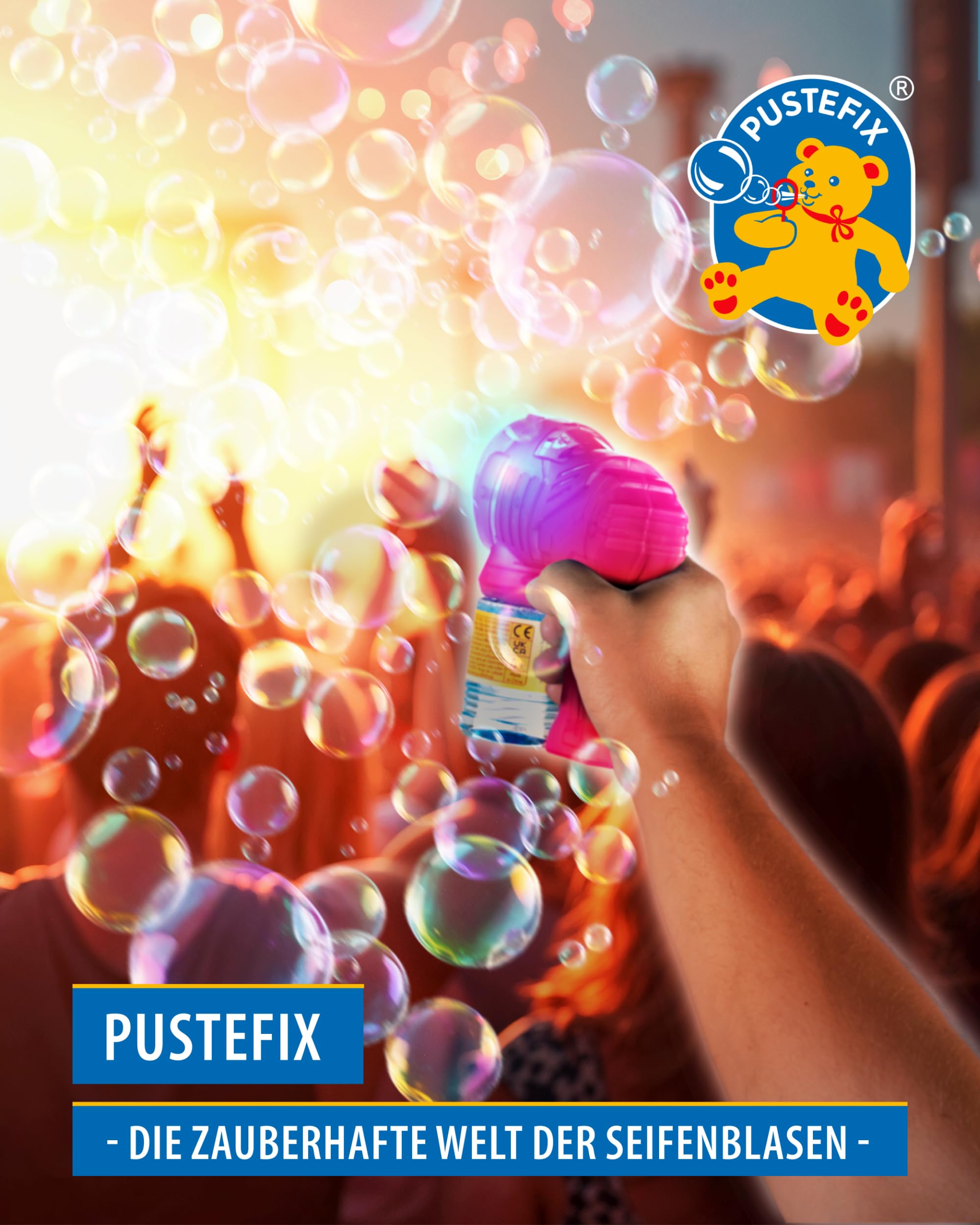 PUSTEFIX Bubble Party Gun I Seifenblasenpistole I 60 ml Flüssigkeit I Made in Germany I Für Hochzeit, Kindergeburtstag & Polterabend I Für Kinder & Erwachsene - 2