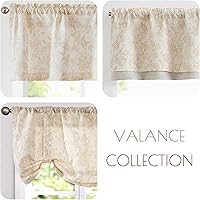 Vista 7 de jinchan Cortina de lino con cenefa de lino con estampado floral para cocina, cenefa opaca rústica para sala de estar, dormitorio, baño, 16 pulgadas